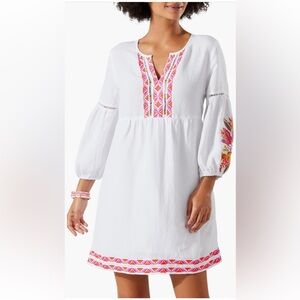 NWOT Tommy Bahama Cream Dress with Orange and Pink Embroidery